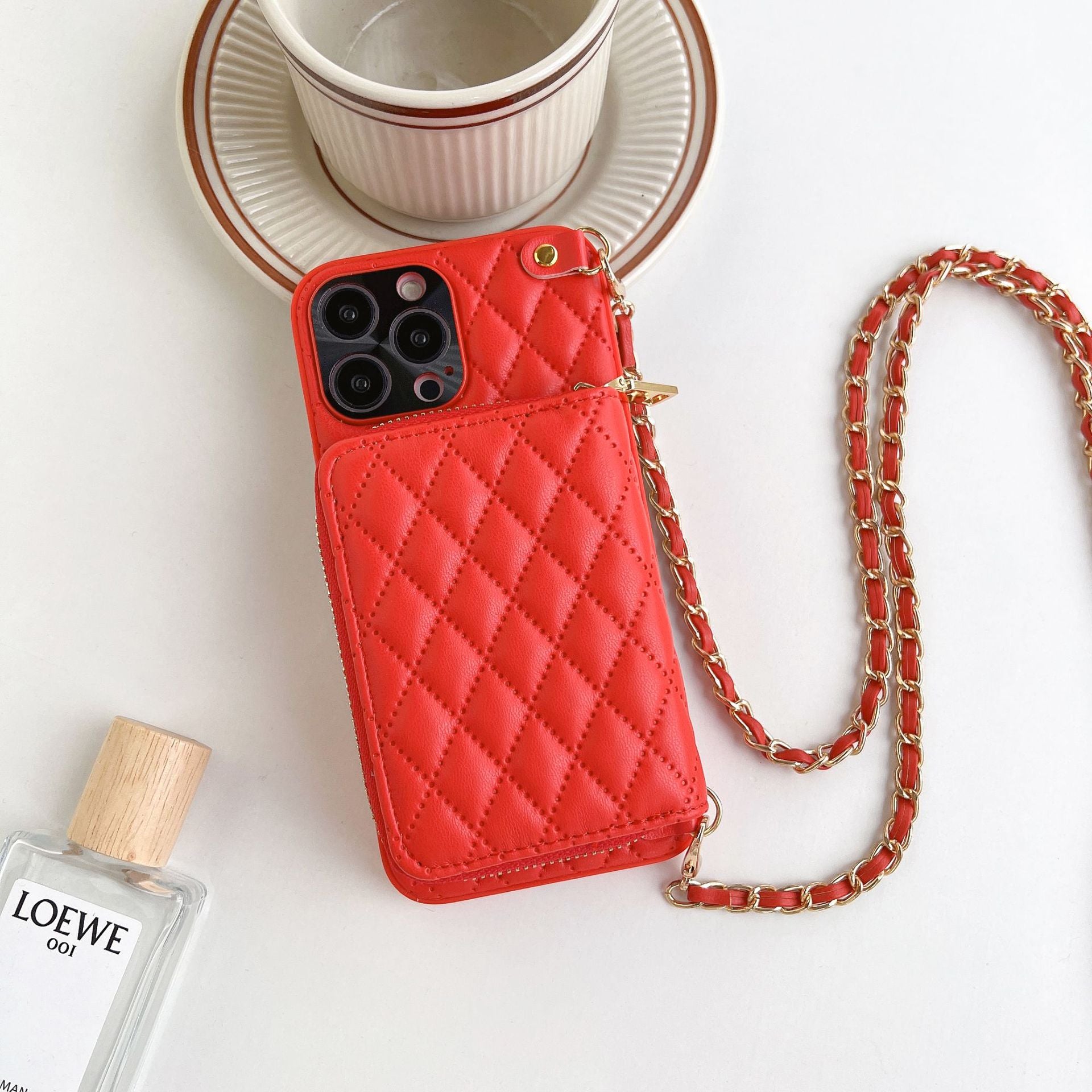 uxury Crossbody Card Holder iPhone Case: Red