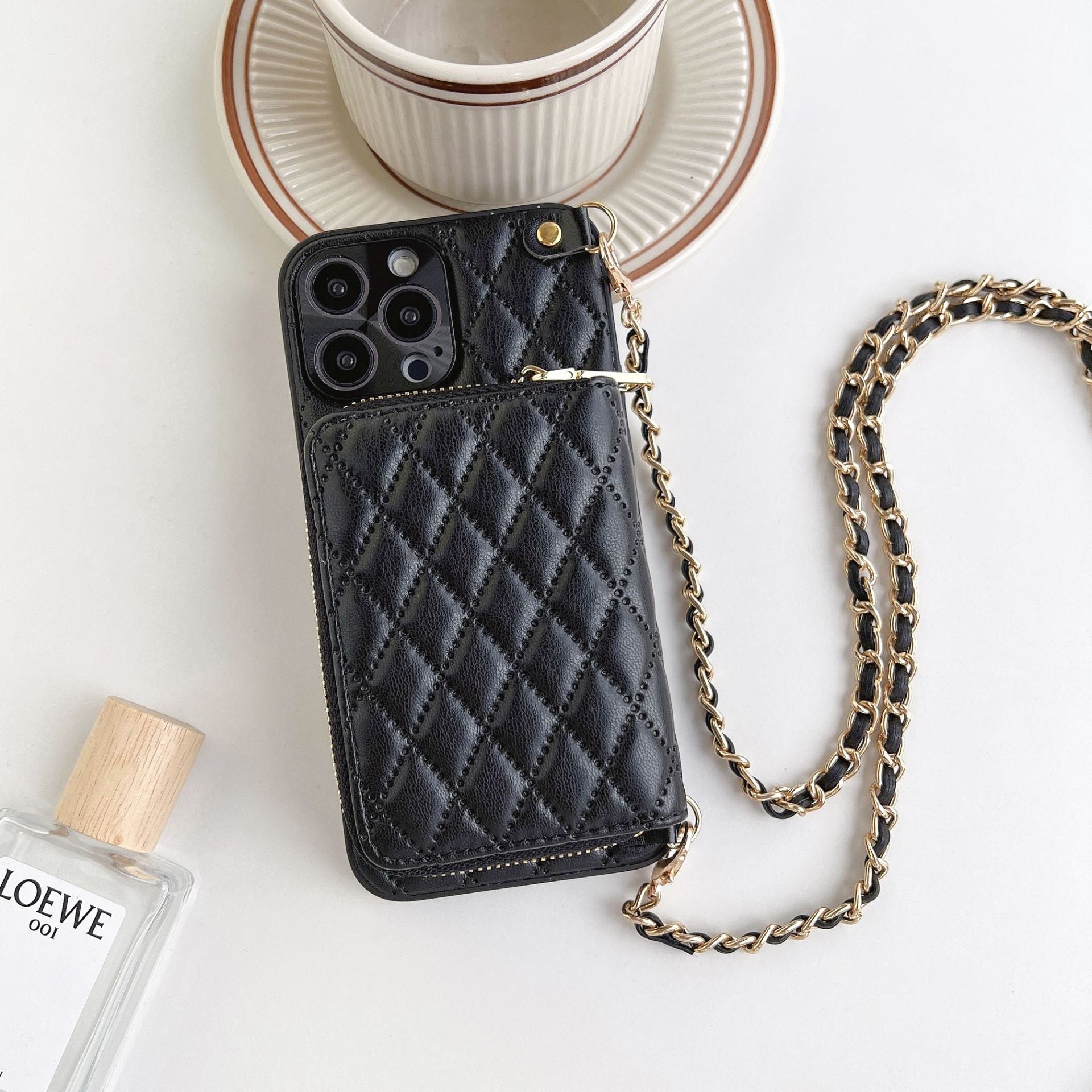 uxury Crossbody Card Holder iPhone Case: Black