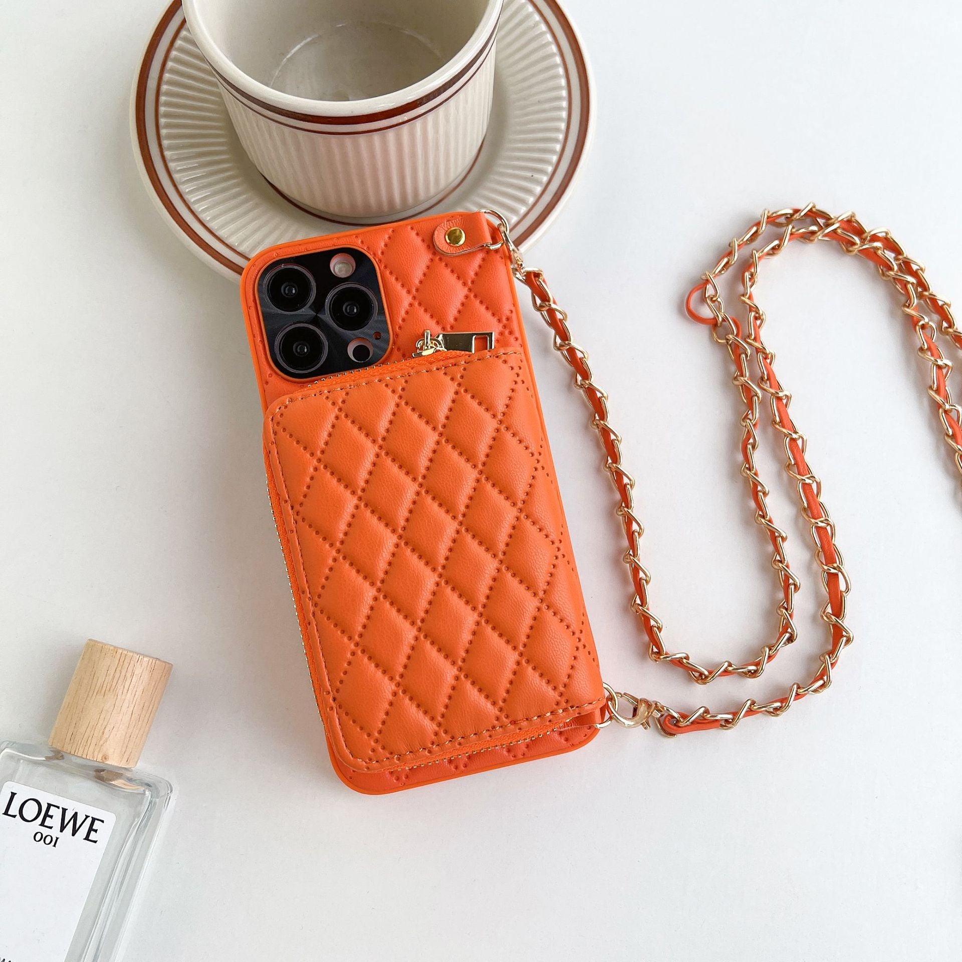 uxury Crossbody Card Holder iPhone Case: Orange