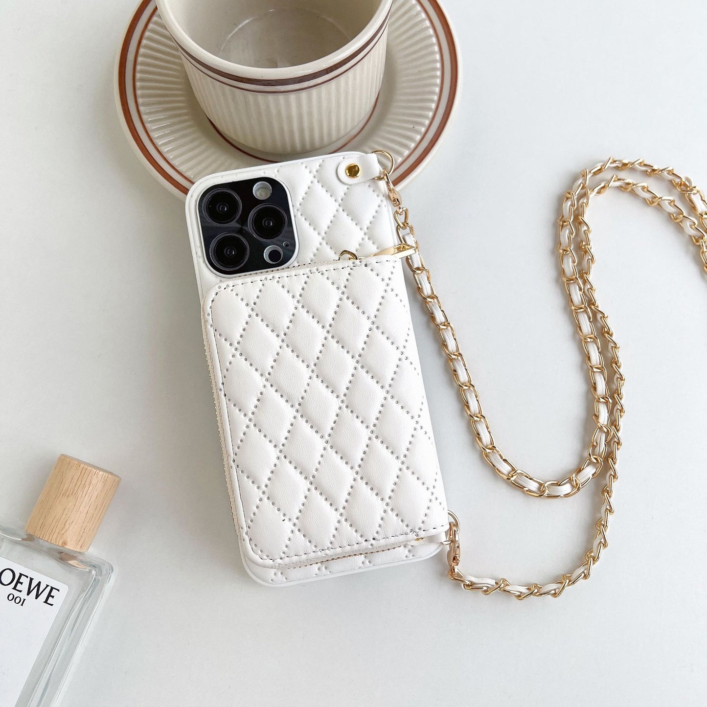 uxury Crossbody Card Holder iPhone Case: White