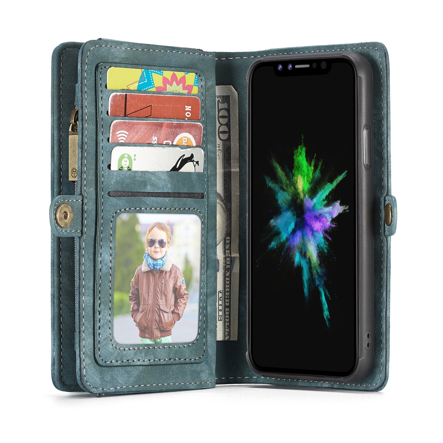 Card Holder Flip Wallet iPhone Case: Blue