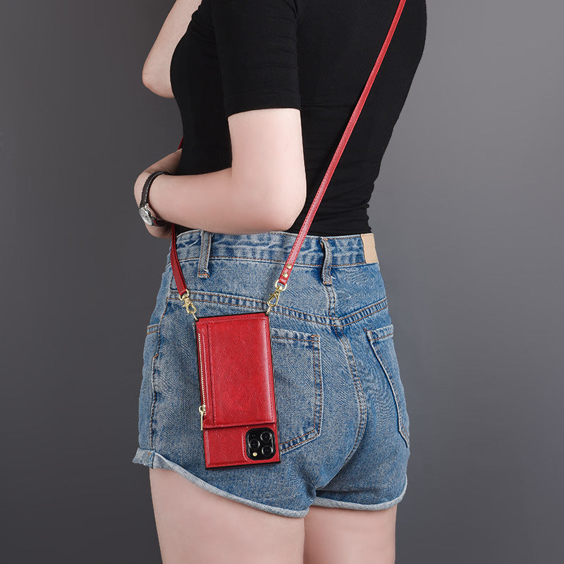 Red Backpack Crossbody Card Holder iPhone Case: Wearing on Back side