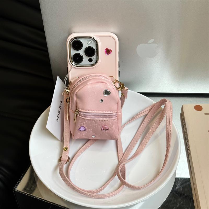 Crossbody Leather Backpack iPhone Case: Pink