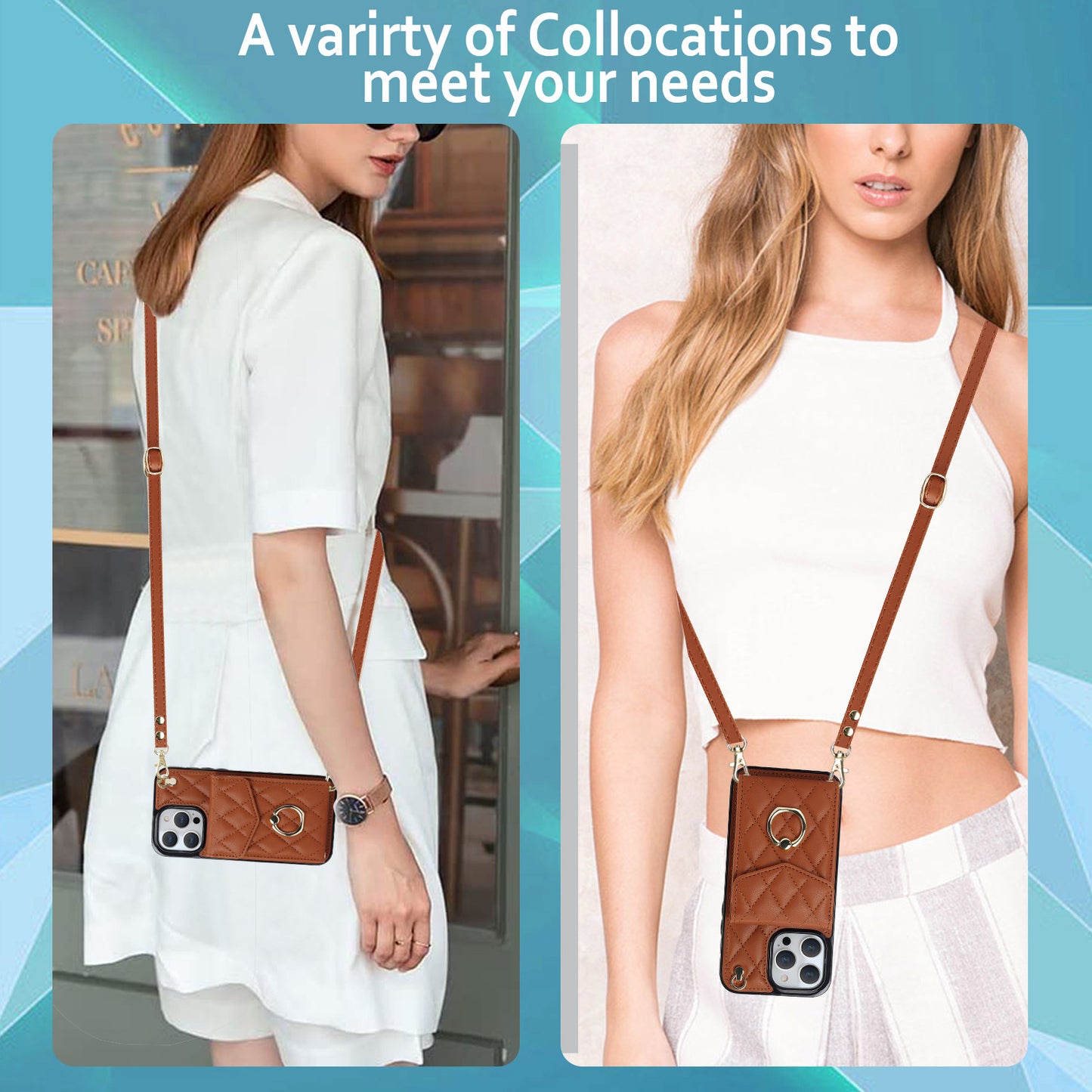 iPhone Crossbody Card Case: on Girl Model back and front