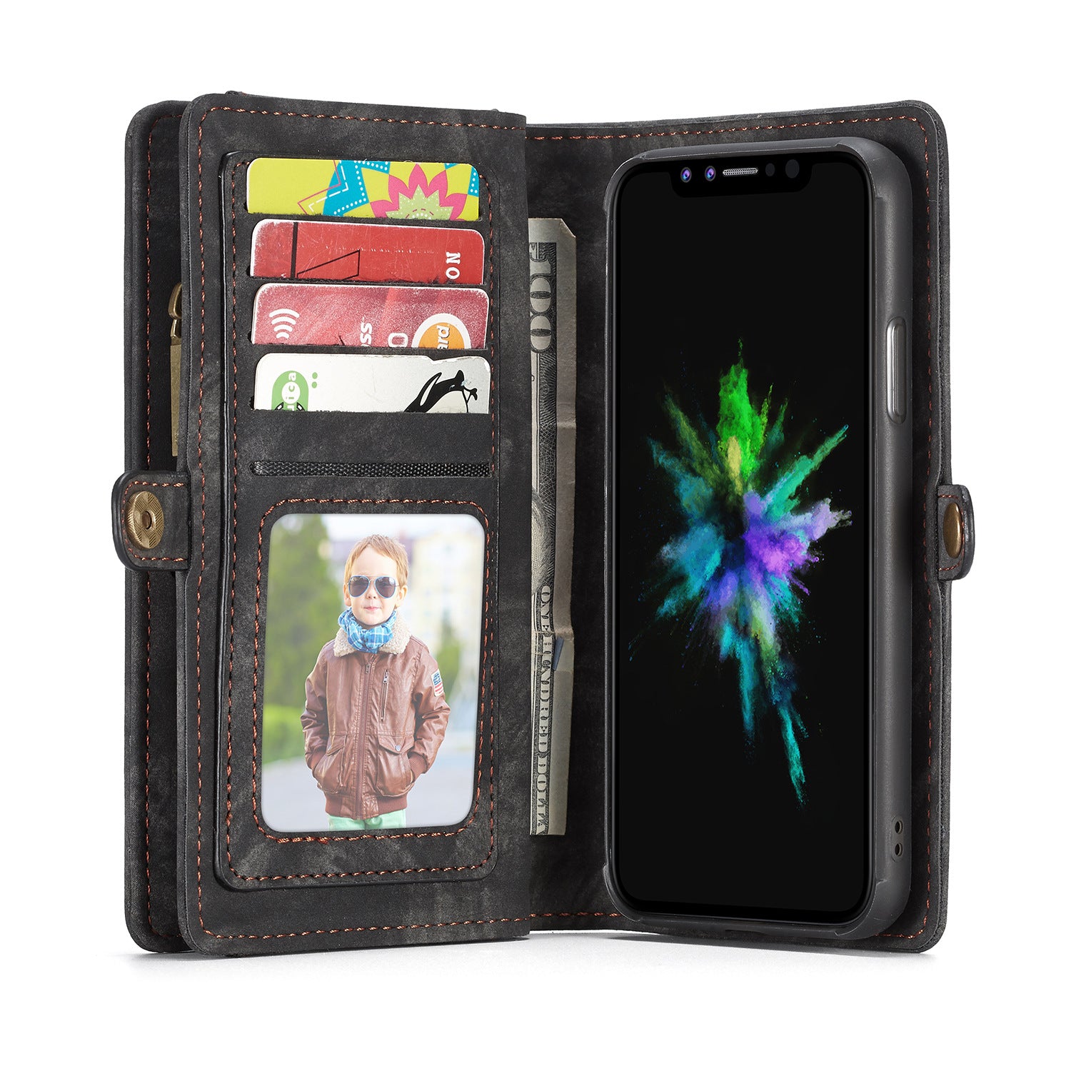 Card Holder Flip Wallet iPhone Case: Black