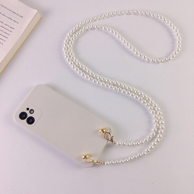 Luxury Crossbody iPhone Pearl Case: Back side with strap