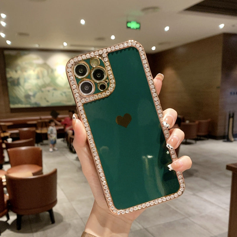 Woman Luxury Crystal iPhone Case: Dark Green